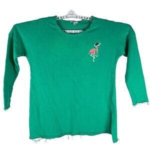 Crown & Ivy Womens Green Flamingo Print Long Sleeve Top - Size L